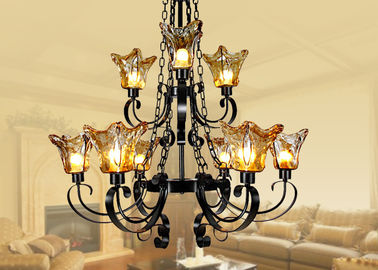 Luz grande de cristal ambarina decorativa comercial de las lámparas 9 del hotel con la cadena ajustable