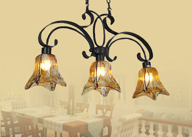 Luz única/rústica/retra de la sombra de la lámpara de cristal ambarina del hierro labrado del estilo 3, base E27