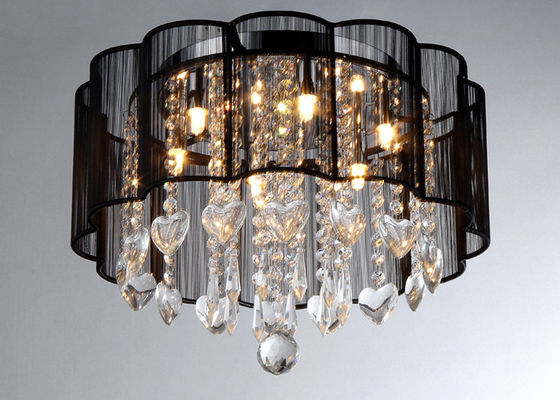Lámpara moderna de la sala de estar de 6 luces que enciende el lino negro
