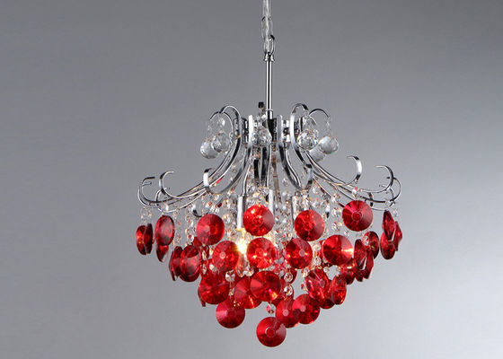 Lámpara moderna del cromo de 3 luces que enciende el cristal rojo para contener