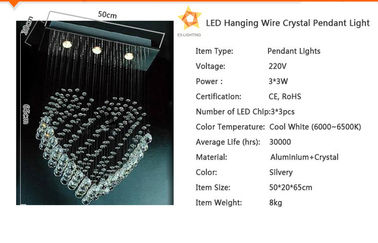 Luz cristalina pendiente del comedor, 3pcs * la lámpara de 3W se enciende
