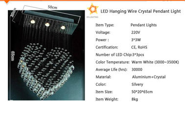 Luz cristalina pendiente del comedor, 3pcs * la lámpara de 3W se enciende